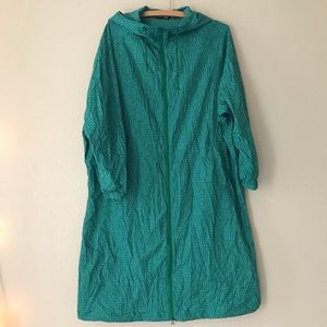 Marimekko x Uniqlo packable long lightweight windbreaker jacket, size XS, teal
